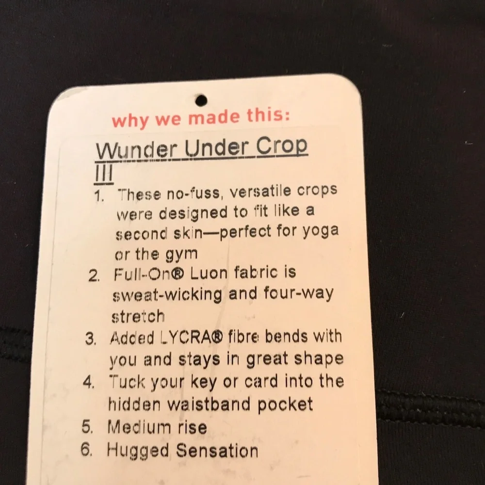 Lululemon Wunder Under III Crop. Black Size 10. Mid-rise. NWT - Picture 4 of 10